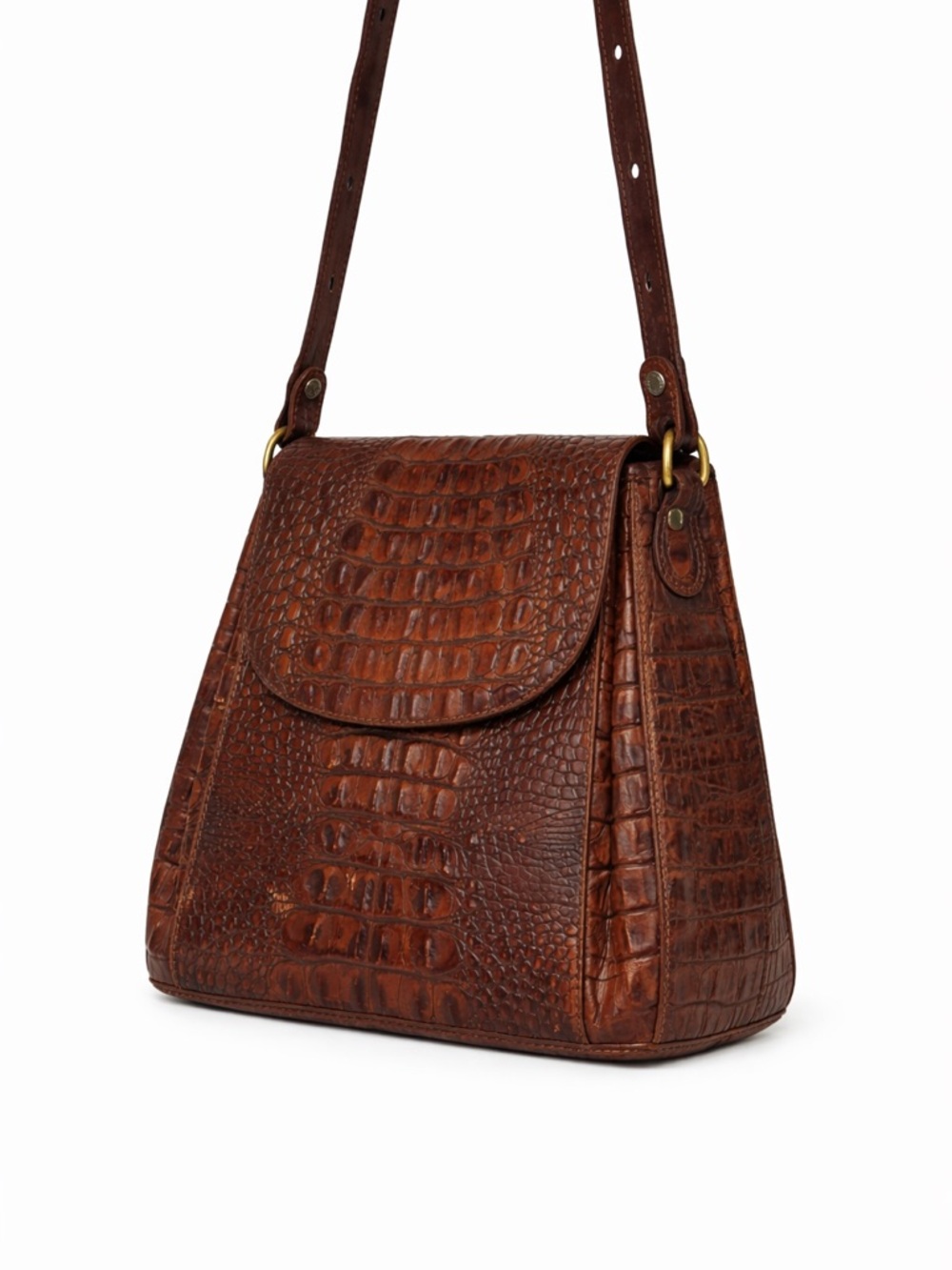 Vintage Brahmin Brown Croc-Embossed Leather Shoulder Bag